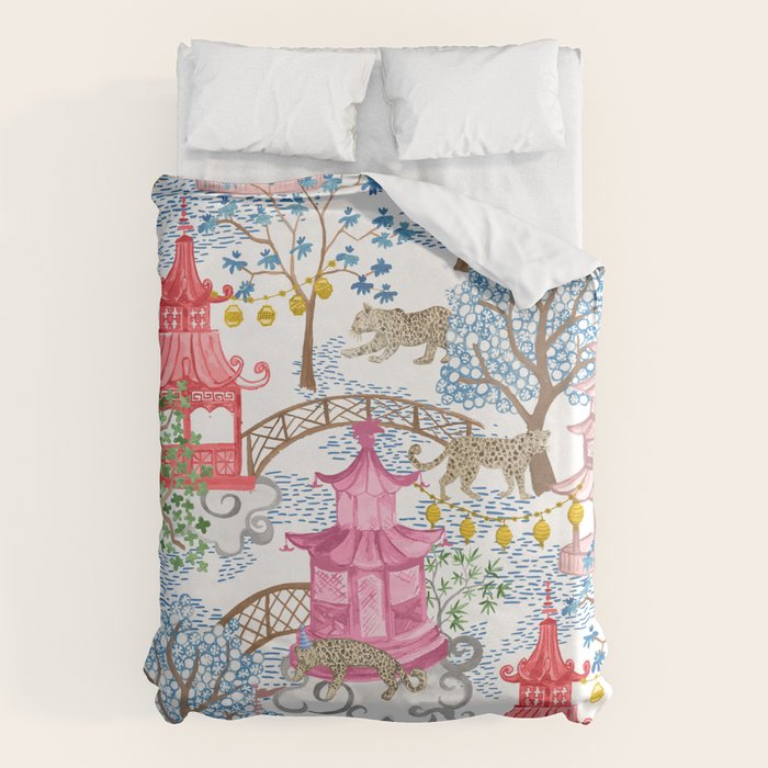 Multi Color Leopards in Pagoda Forest Duvet Cover Gallery Image 6