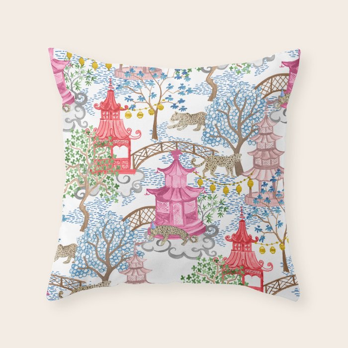 Multi Color Leopards in Pagoda Forest Throw Pillow Gallery Image 1