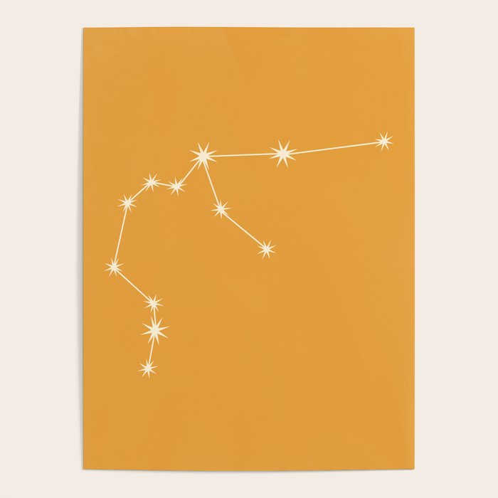 Aquarius Zodiac Star Constellation Line Art Peach Orange Poster Gallery Image 1