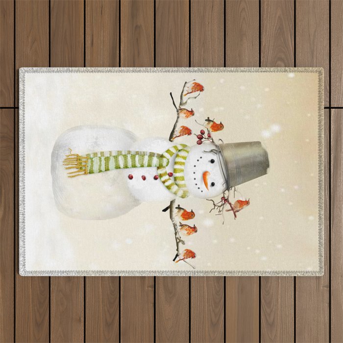 Snowman and Birds Outdoor Rug Gallery Image 1