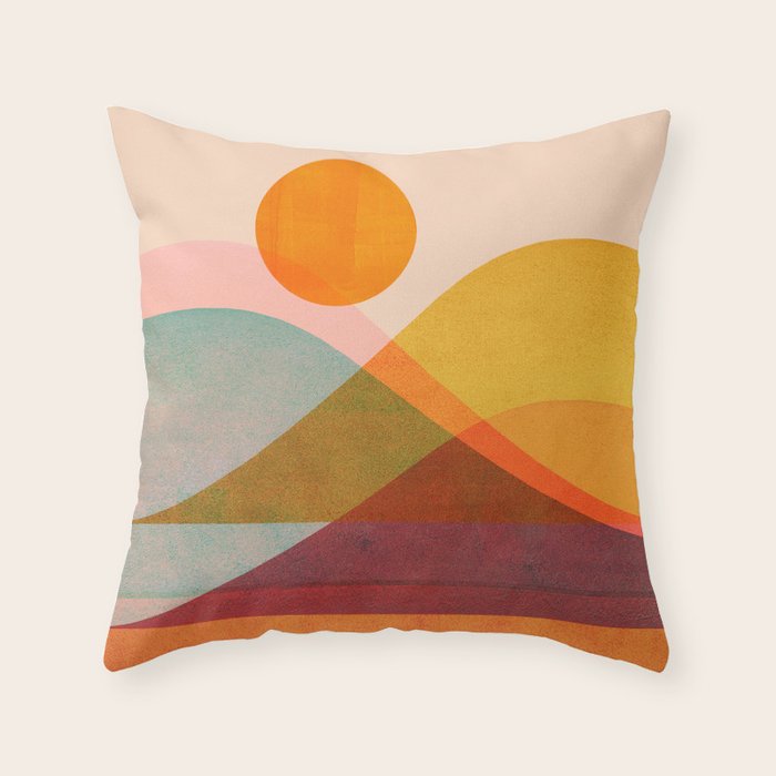 Abstraction_SUNSET_LANDSCAPE_POP_ART_Minimalism_018X Throw Pillow Gallery Image 1