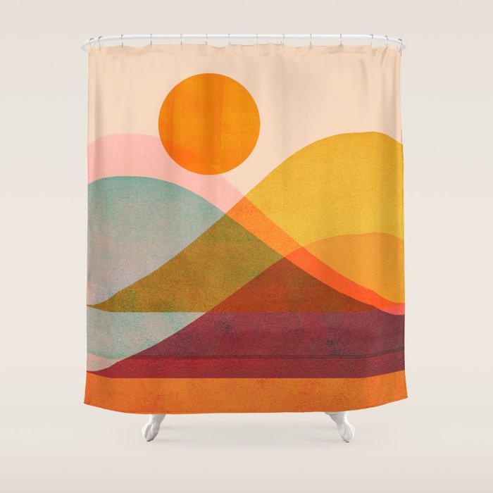 Abstraction_SUNSET_LANDSCAPE_POP_ART_Minimalism_018X Shower Curtain Gallery Image 1