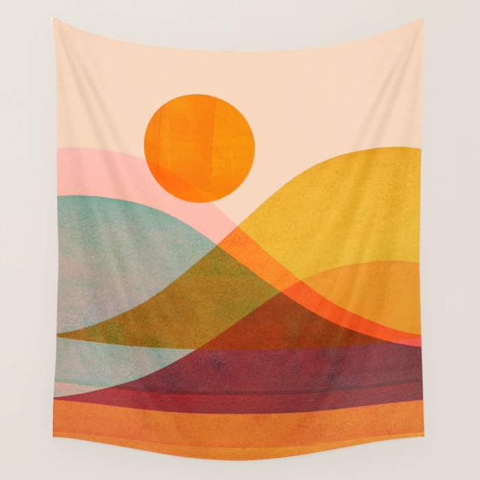 Abstraction_SUNSET_LANDSCAPE_POP_ART_Minimalism_018X Wall Tapestry Gallery Image 4