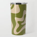 Retro Liquid Swirl Abstract Pattern in Mid Mod Olive Green and Beige Travel Mug Gallery Image 1