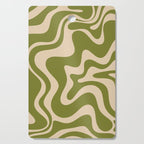 Retro Liquid Swirl Abstract Pattern in Mid Mod Olive Green and Beige Cutting Board Gallery Image 1