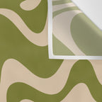 Retro Liquid Swirl Abstract Pattern in Mid Mod Olive Green and Beige Wall Tapestry Gallery Image 3