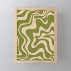 Retro Liquid Swirl Abstract Pattern in Mid Mod Olive Green and Beige Mini Art Print Gallery Image 1