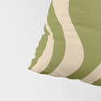 Retro Liquid Swirl Abstract Pattern in Mid Mod Olive Green and Beige Pillow Sham Gallery Image 4