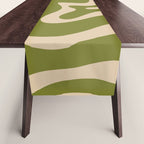 Retro Liquid Swirl Abstract Pattern in Mid Mod Olive Green and Beige Table Runner Gallery Image 1