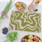 Retro Liquid Swirl Abstract Pattern in Mid Mod Olive Green and Beige Cutting Board Gallery Image 2