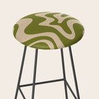 Retro Liquid Swirl Abstract Pattern in Mid Mod Olive Green and Beige Stool Gallery Image 2