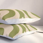 Retro Liquid Swirl Abstract Pattern in Mid Mod Olive Green and Beige Pillow Sham Gallery Image 3