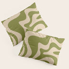 Retro Liquid Swirl Abstract Pattern in Mid Mod Olive Green and Beige Pillow Sham Gallery Image 3