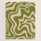 Retro Liquid Swirl Abstract Pattern in Mid Mod Olive Green and Beige Jigsaw Puzzle Gallery Image 1