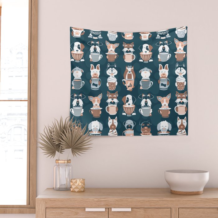 Doggie Coffee and Tea Time II Wall Tapestry Gallery Image 2