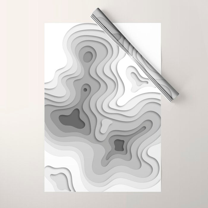 White Topographic Map Wrapping Paper Gallery Image 1