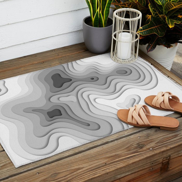 White Topographic Map Outdoor Rug Gallery Image 2