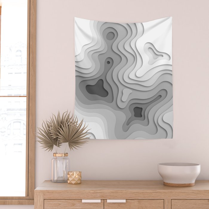 White Topographic Map Wall Tapestry Gallery Image 2