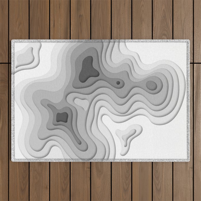 White Topographic Map Outdoor Rug Gallery Image 1