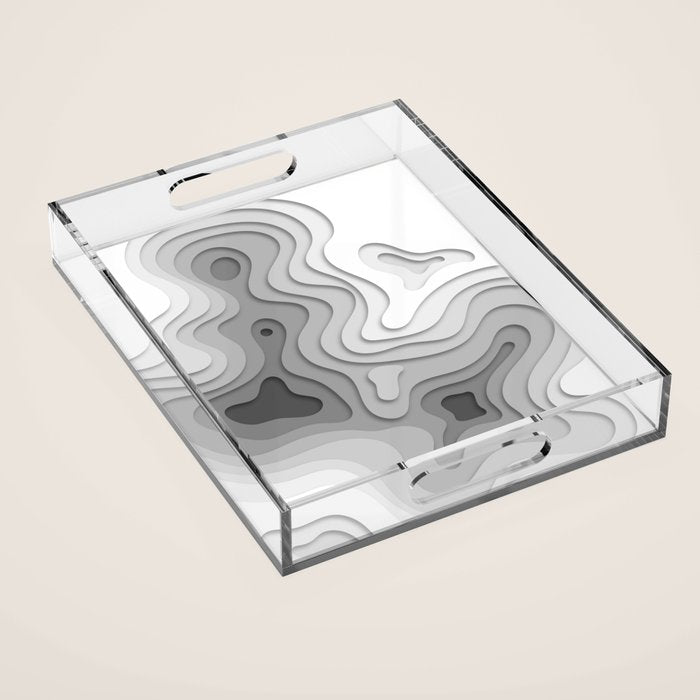 White Topographic Map Acrylic Tray Gallery Image 1