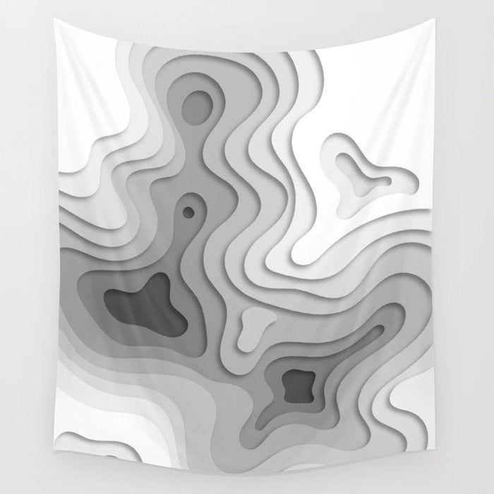 White Topographic Map Wall Tapestry Gallery Image 4