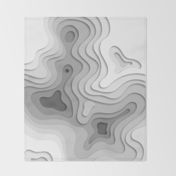 White Topographic Map Throw Blanket Gallery Image 2