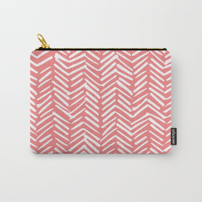 Geometric Art, Herringbone, Coral, Wall Art Boho Carry All Pouch Gallery Image 1