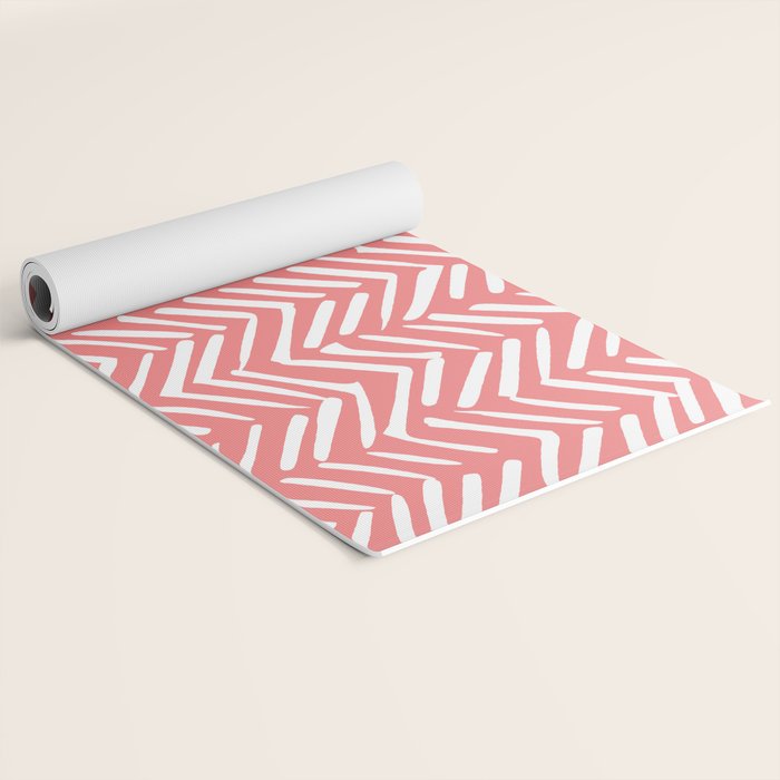 Geometric Art, Herringbone, Coral, Wall Art Boho Yoga Mat Gallery Image 2