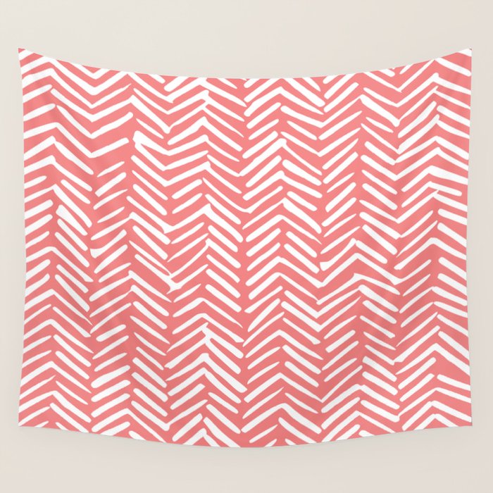 Geometric Art, Herringbone, Coral, Wall Art Boho Wall Tapestry Gallery Image 1