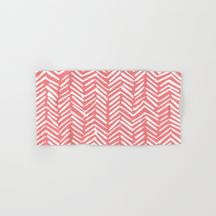 Geometric Art, Herringbone, Coral, Wall Art Boho Bath Towel Gallery Image 1