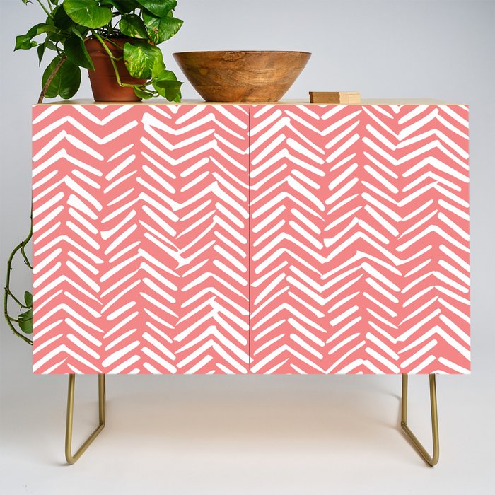 Geometric Art, Herringbone, Coral, Wall Art Boho Credenza Gallery Image 1