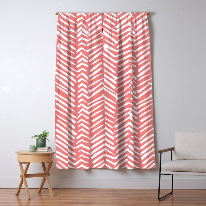 Geometric Art, Herringbone, Coral, Wall Art Boho Window Curtain Gallery Image 5