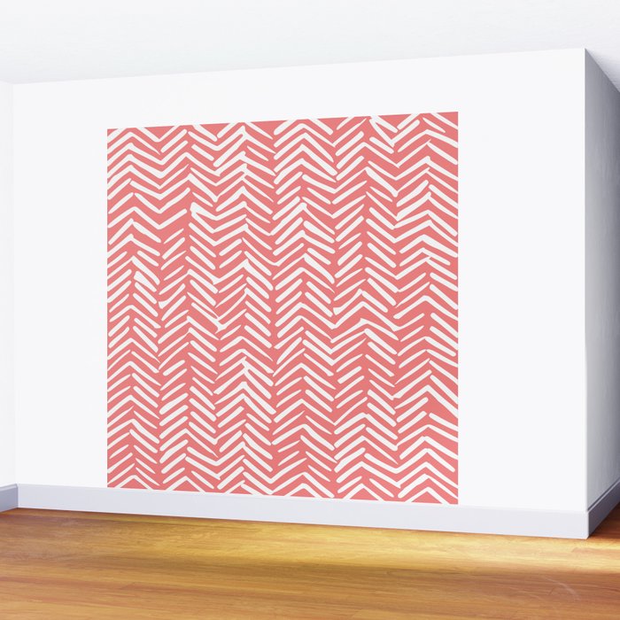 Geometric Art, Herringbone, Coral, Wall Art Boho Wall Mural Gallery Image 2