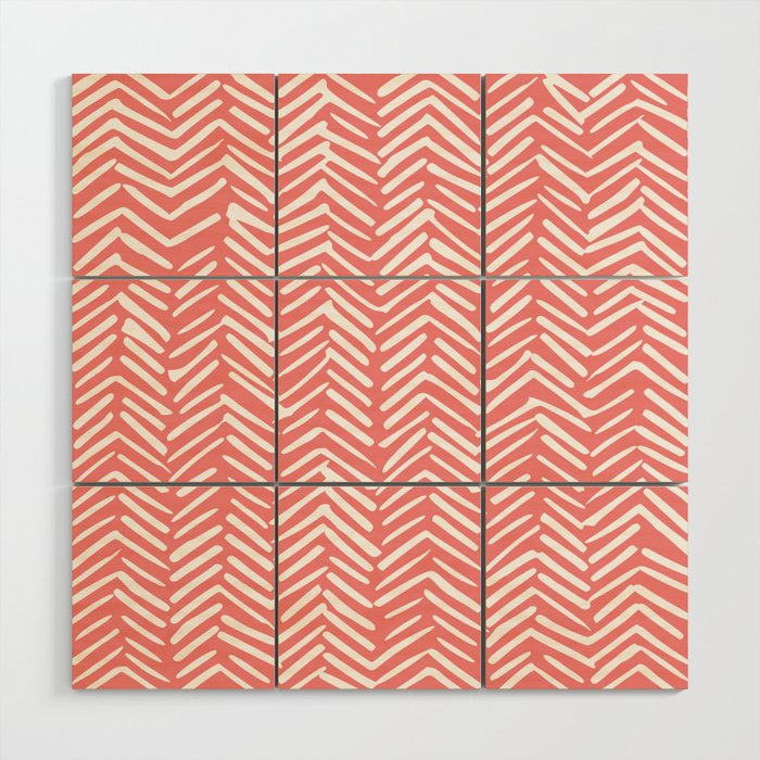 Geometric Art, Herringbone, Coral, Wall Art Boho Wood Wall Art Gallery Image 1
