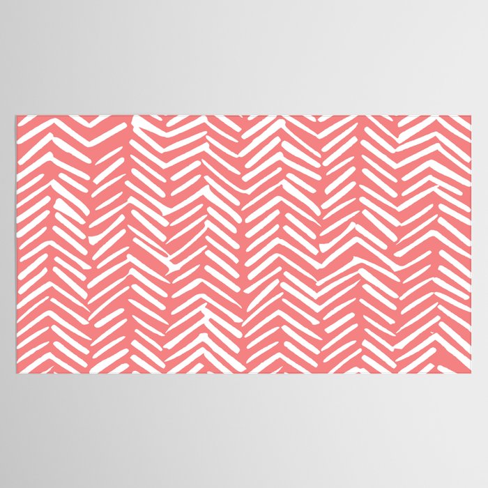 Geometric Art, Herringbone, Coral, Wall Art Boho Tablecloth Gallery Image 2