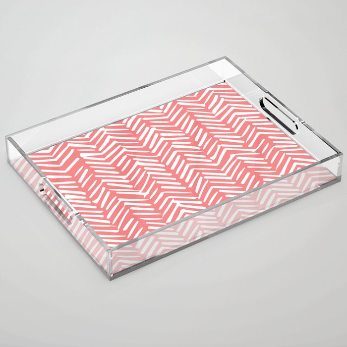 Geometric Art, Herringbone, Coral, Wall Art Boho Acrylic Tray Gallery Image 1