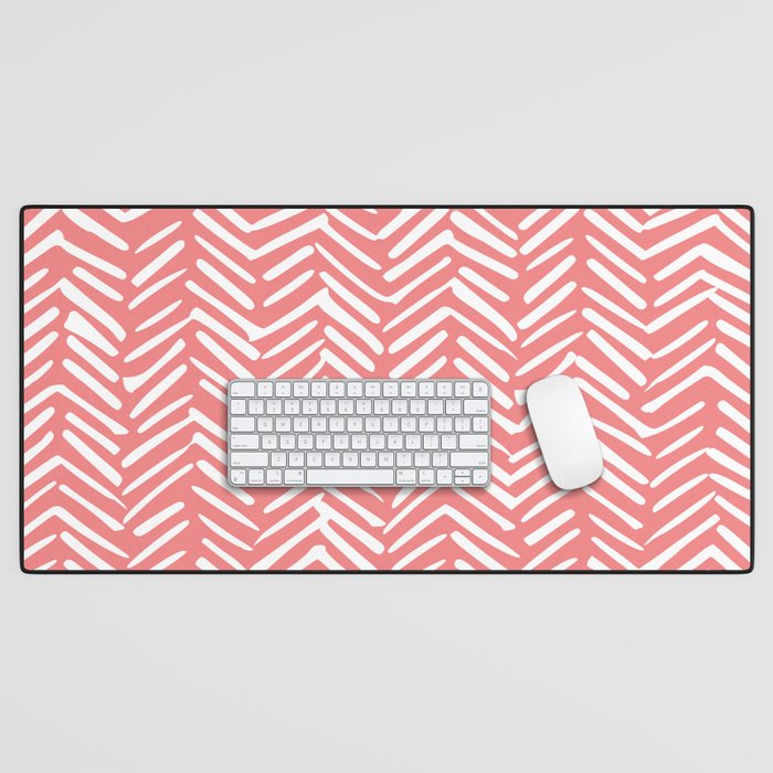 Geometric Art, Herringbone, Coral, Wall Art Boho Desk Mat Gallery Image 1