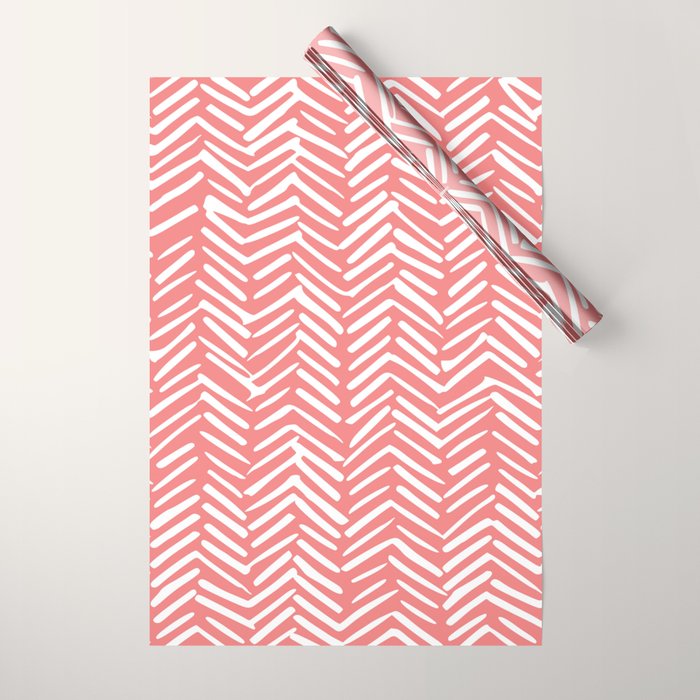 Geometric Art, Herringbone, Coral, Wall Art Boho Wrapping Paper Gallery Image 1