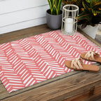 Geometric Art, Herringbone, Coral, Wall Art Boho Outdoor Rug Gallery Image 2
