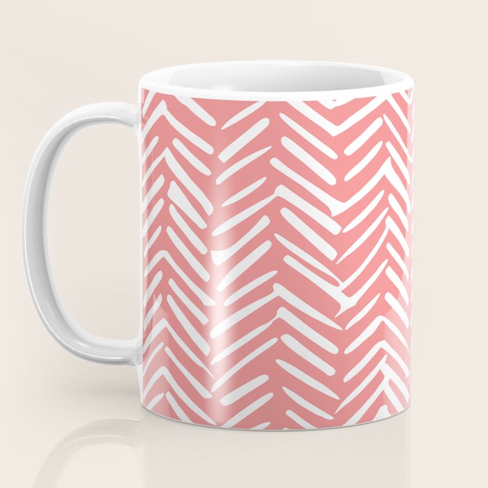 Geometric Art, Herringbone, Coral, Wall Art Boho Coffee Mug Gallery Image 3