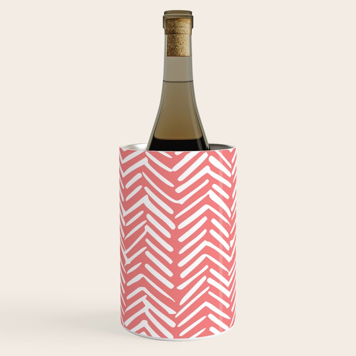 Geometric Art, Herringbone, Coral, Wall Art Boho Wine Chiller Gallery Image 1