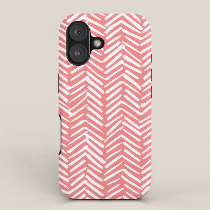Geometric Art, Herringbone, Coral, Wall Art Boho iPhone Case Gallery Image 1