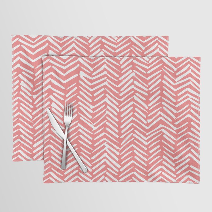 Geometric Art, Herringbone, Coral, Wall Art Boho Placemat Gallery Image 1