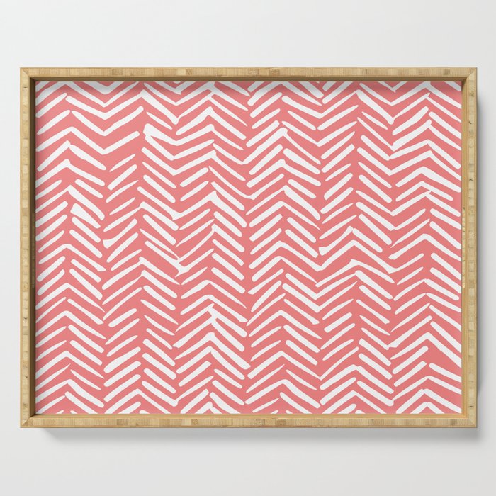 Geometric Art, Herringbone, Coral, Wall Art Boho Serving Tray Gallery Image 1