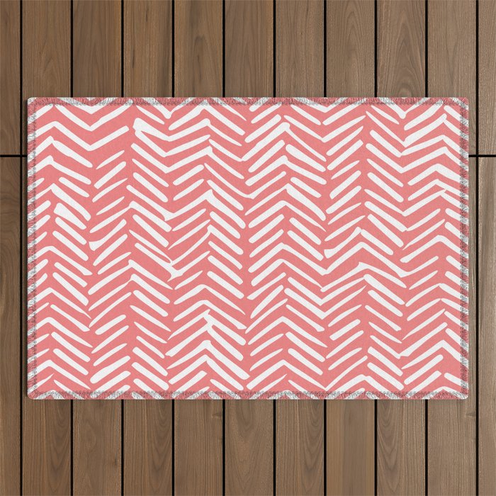 Geometric Art, Herringbone, Coral, Wall Art Boho Outdoor Rug Gallery Image 1