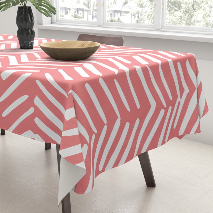Geometric Art, Herringbone, Coral, Wall Art Boho Tablecloth Gallery Image 3