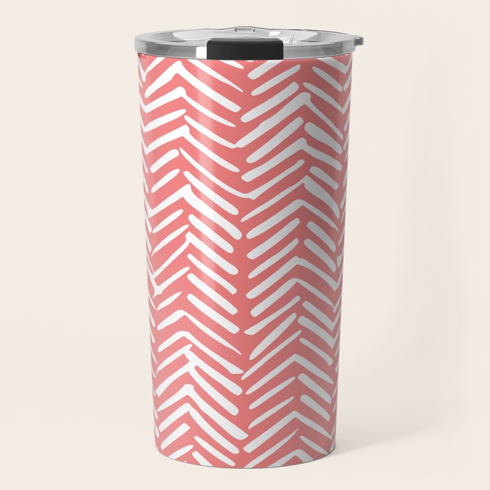 Geometric Art, Herringbone, Coral, Wall Art Boho Travel Mug Gallery Image 1