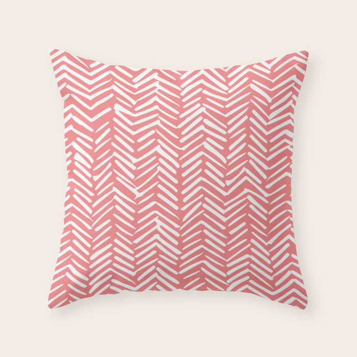 Geometric Art, Herringbone, Coral, Wall Art Boho Throw Pillow Gallery Image 6