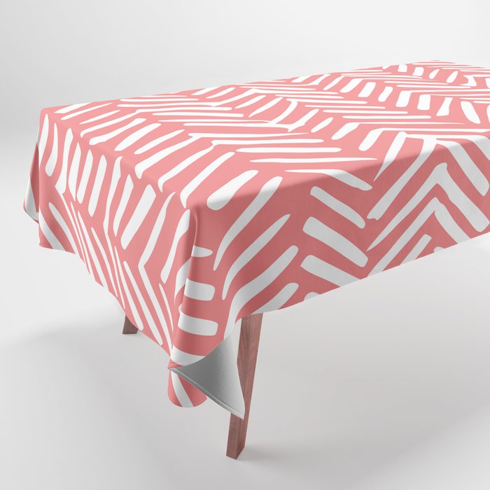 Geometric Art, Herringbone, Coral, Wall Art Boho Tablecloth Gallery Image 1