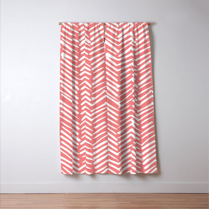 Geometric Art, Herringbone, Coral, Wall Art Boho Window Curtain Gallery Image 3